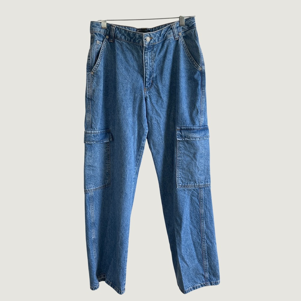 ASOS‎ Cargo Jeans Womens 28 Mid-Wash Blue Utility Multi-Pocket Gorpcore Y2K